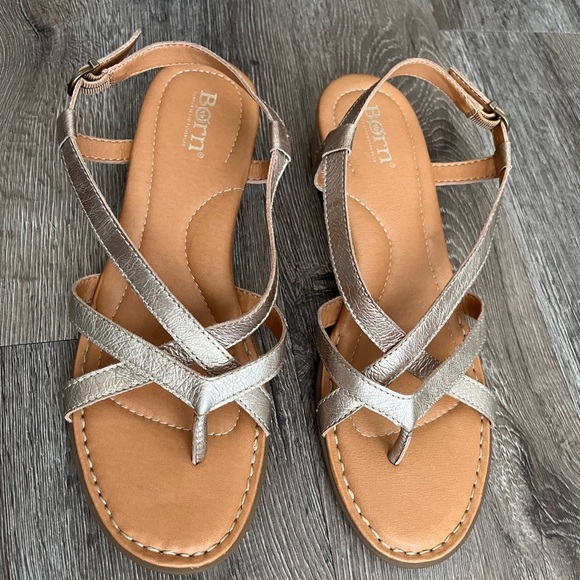 Born Tan and Silver Strappy Sandals - Picture 1 of 5